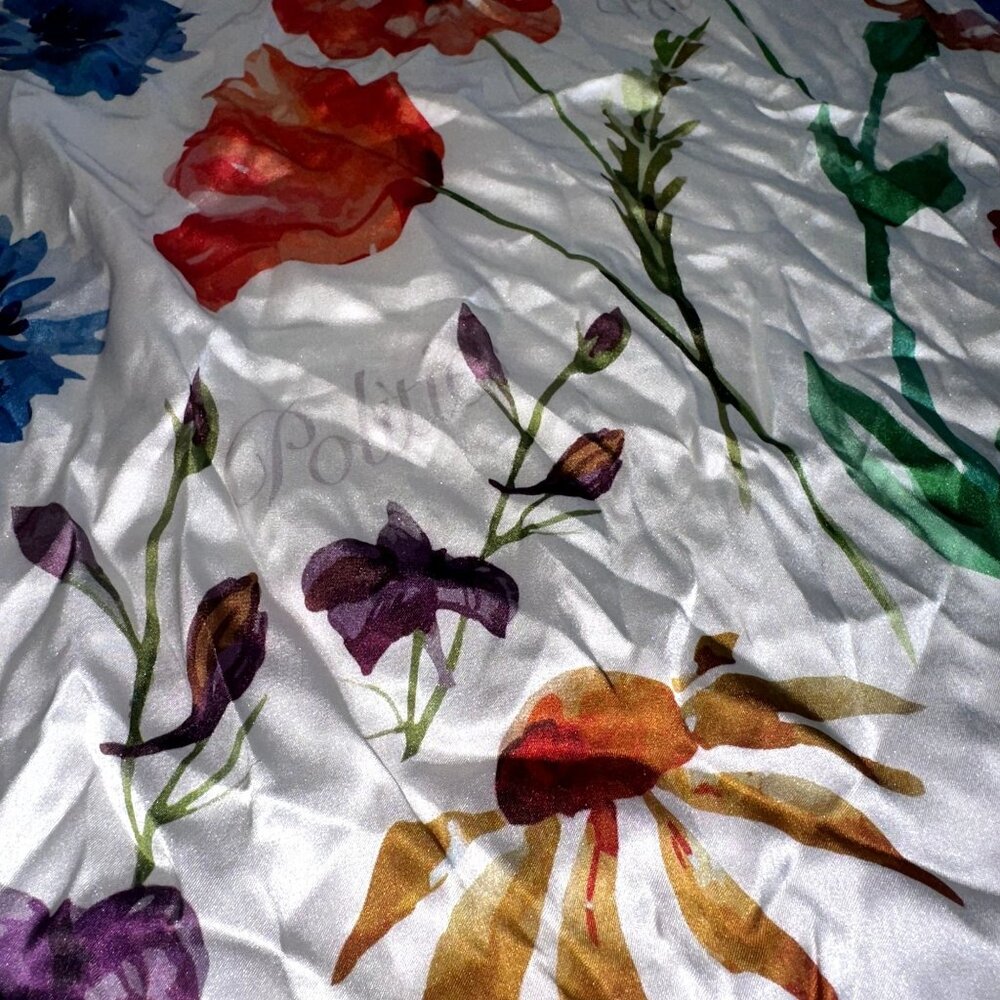 NWOT Politics White Blue Multi Floral Print Silk Blend Scarf Women's - Picture 5 of 8